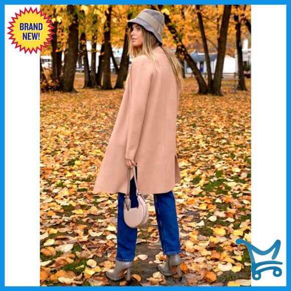 Oversized Knit Cardigan Lapel Neckline Trench Coatigan Chic Fall Winter Wear - Picture 5 of 7